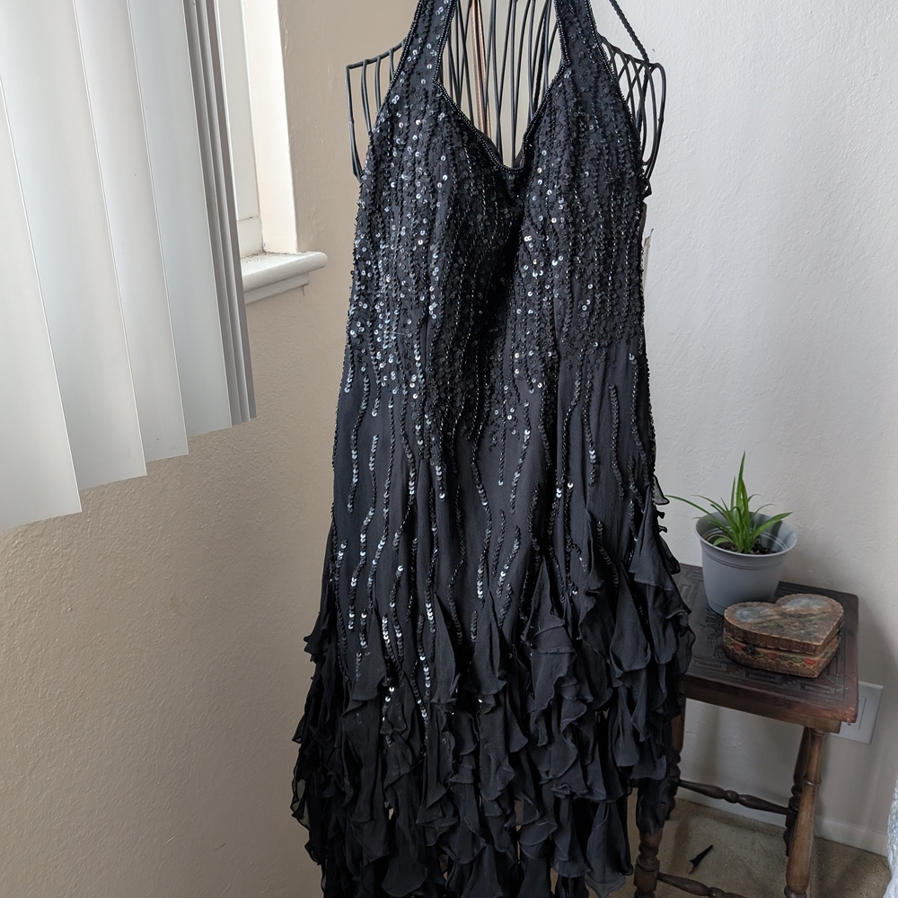 Scala Black Sequin Halter Dress